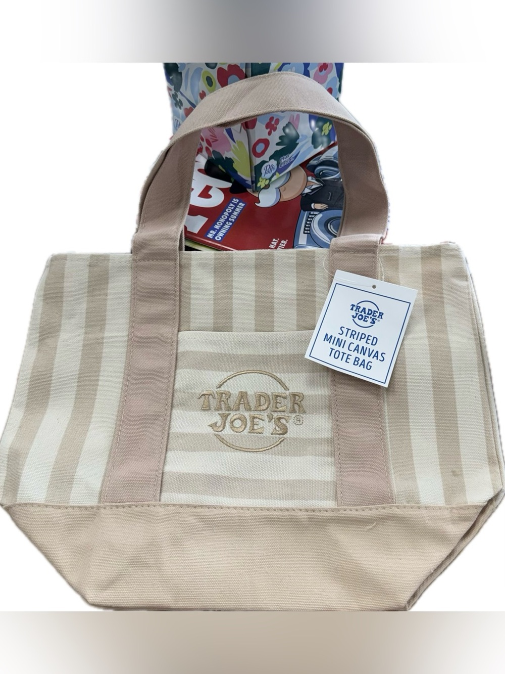 Trader Joe's Striped Mini Canvas Tote Bag - Beige & Cream